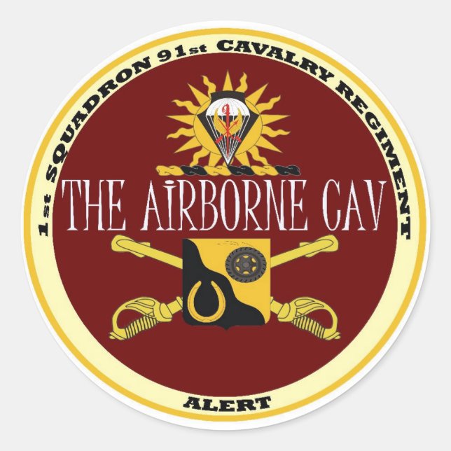 Redonda Pegatina - 1-91ª Cav Airborne (Anverso)