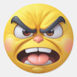 Redonda pegatina 3D Angry Yellow Emoji 2