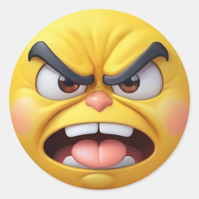 Redonda pegatina 3D Angry Yellow Emoji 2 (Anverso)