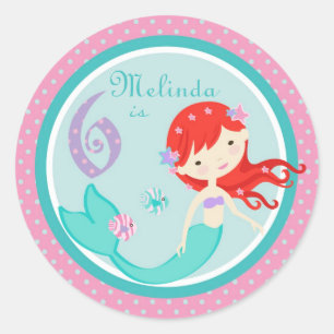 Redonda Pegatina 6 castaños de little mermaid