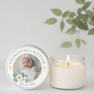 Redonda Pegatina a favor del bautismo cruzado de oro   Ele