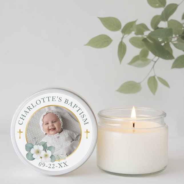 Redonda Pegatina a favor del bautismo cruzado de oro | Ele (Baptism Favor Sticker)