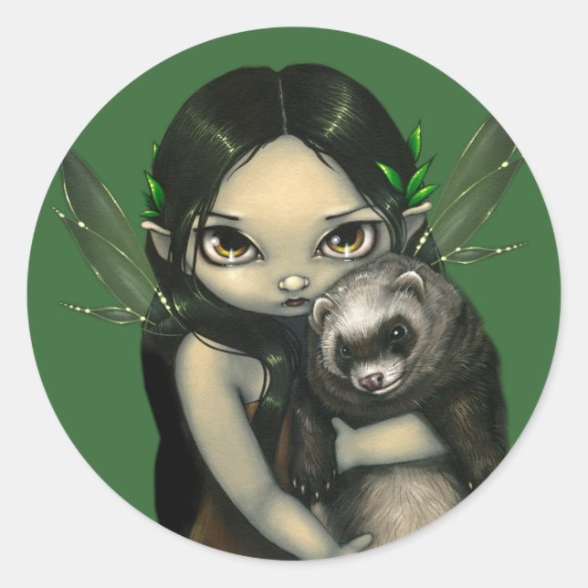 Redonda pegatina "A Ferret and His Fairy" (Anverso)