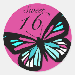 Redonda Pegatina a juego de la mariposa del dulce 16