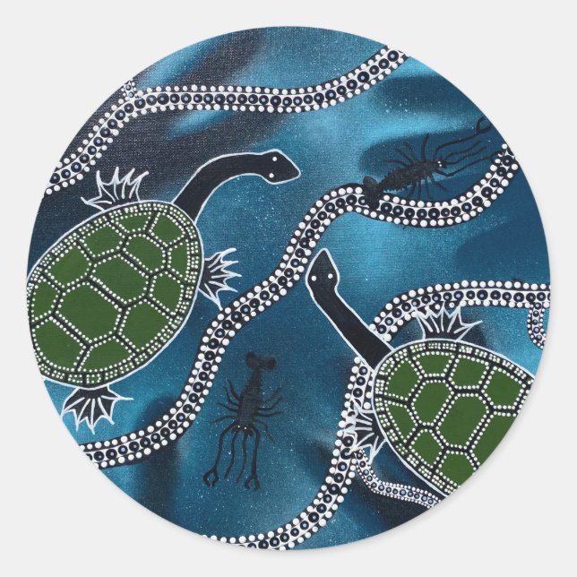 Redonda Pegatina aborigen australiano de la serpiente de c (Anverso)