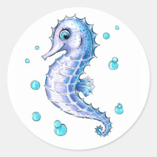 Redonda Pegatina Adorable Baby Seahorse