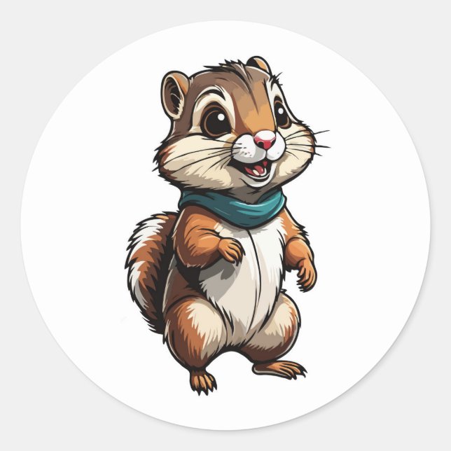 Redonda Pegatina adorable de Chipmunk Personalizado con bu (Anverso)