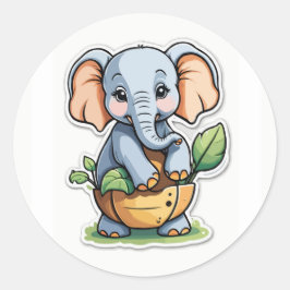 Redonda Pegatina Adorable de Elefantes Bebés - Safari Cuad
