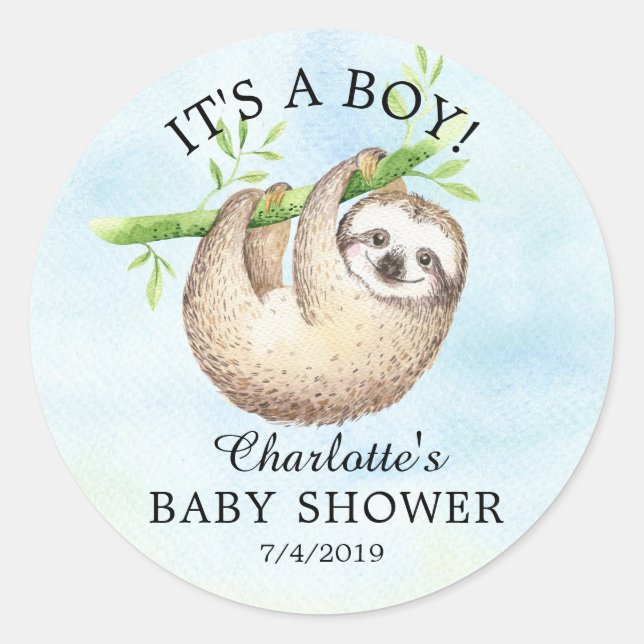 Redonda Pegatina Adorable Sloth Baby Shower Favor (Anverso)