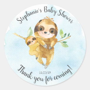 Redonda Pegatina Adorable Sloth Baby Shower Favor