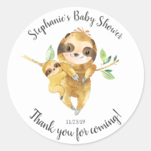 Redonda Pegatina Adorable Sloth Baby Shower Favor