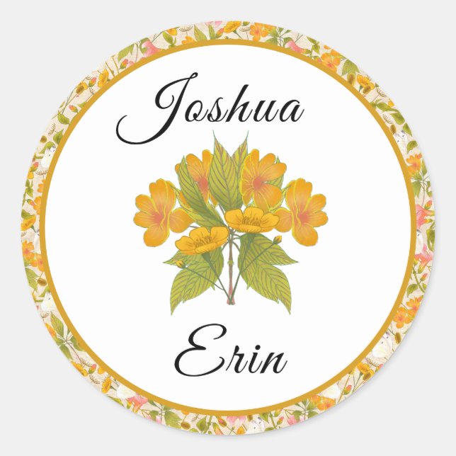 Redonda Pegatina amarillo de Victorian Meadow (Anverso)