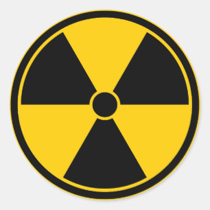 Redonda Pegatina amarillo del símbolo de la radiación de