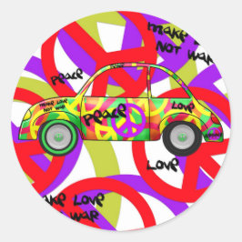 Redonda Pegatina Amor Paz Retro Retro 60's 70's Coche
