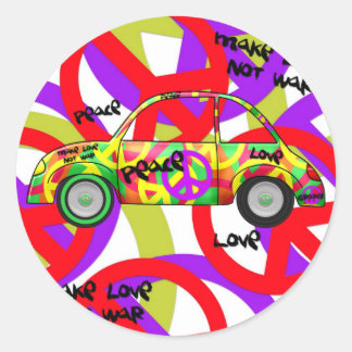 Redonda Pegatina Amor Paz Retro Retro 60's 70's Coche