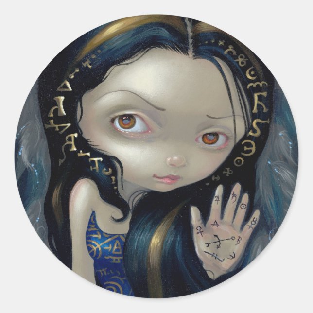 Redonda pegatina "Ángel Alquímico V" (Anverso)