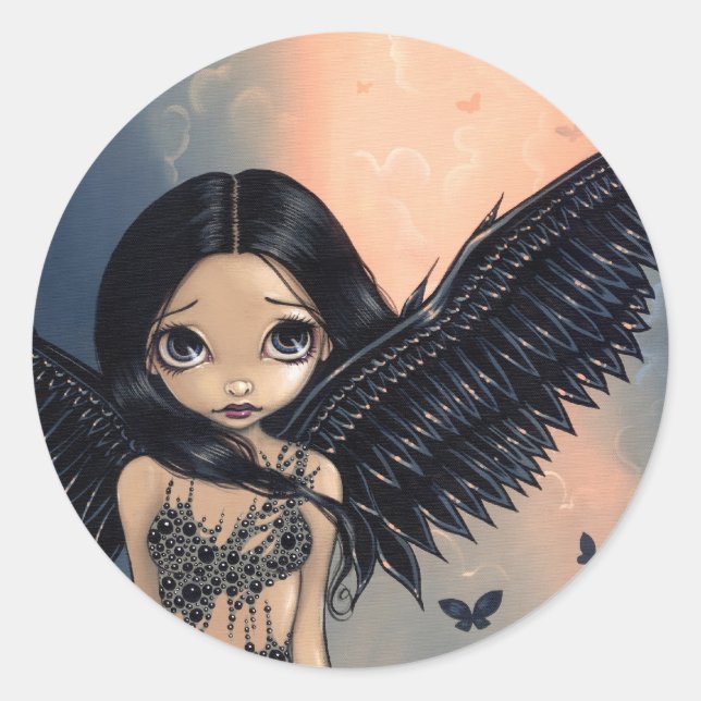 Redonda pegatina "Ángel de la cintura negra" (Anverso)
