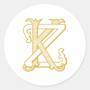 Redonda Pegatina antiguo de KZ o ZK Monograma en oro