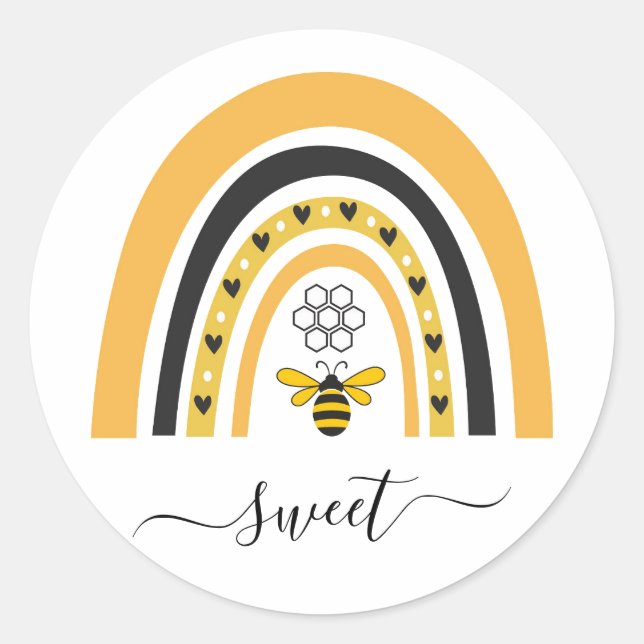 Redonda Pegatina Arcoíris Abeja Miel Dulce (Anverso)
