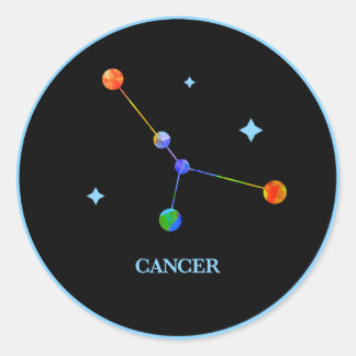 Redonda Pegatina Arcoiris de Cáncer Zodiaco Negro