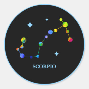 Redonda Pegatina Arcoiris de Escorpio Zodiaco Negro