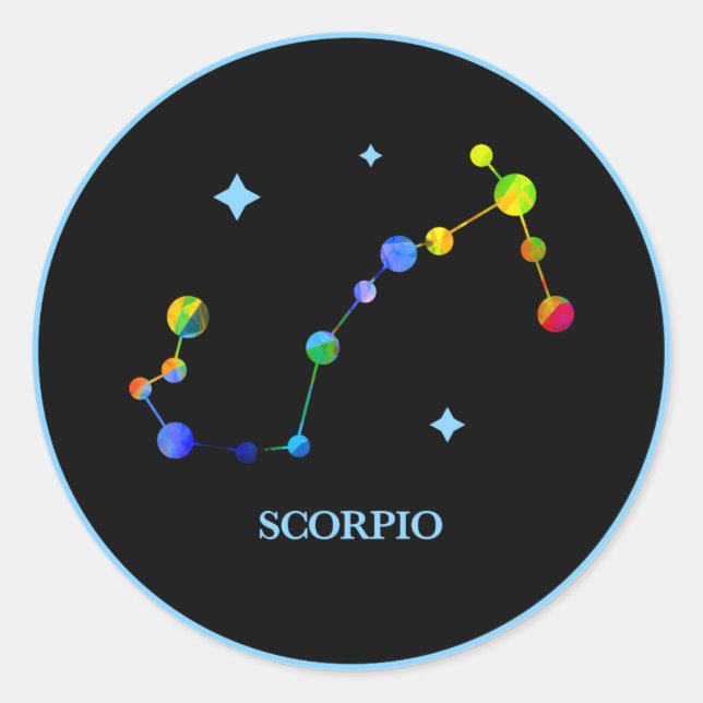Redonda Pegatina Arcoiris de Escorpio Zodiaco Negro (Anverso)