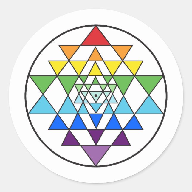 Redonda Pegatina arcoiris de Sri Yantra (Anverso)