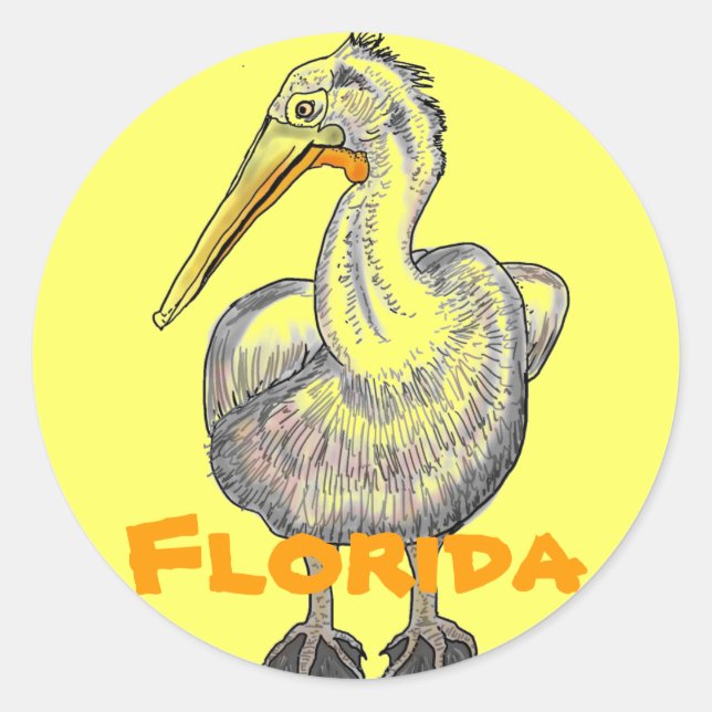 Redonda Pegatina artístico pelícano de Florida (Anverso)