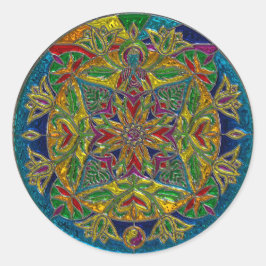Redonda Pegatina Artsy Glassy Colorful Mandala