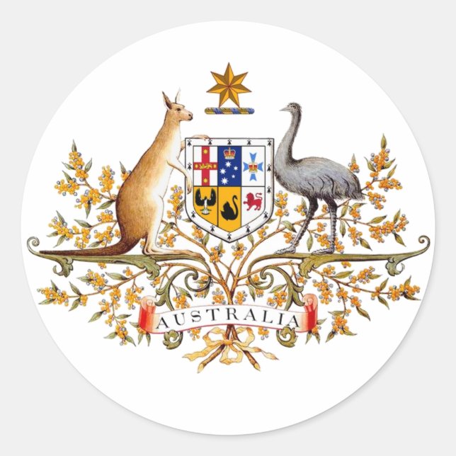 Redonda Pegatina Australiano del Escudo de Armas (Anverso)