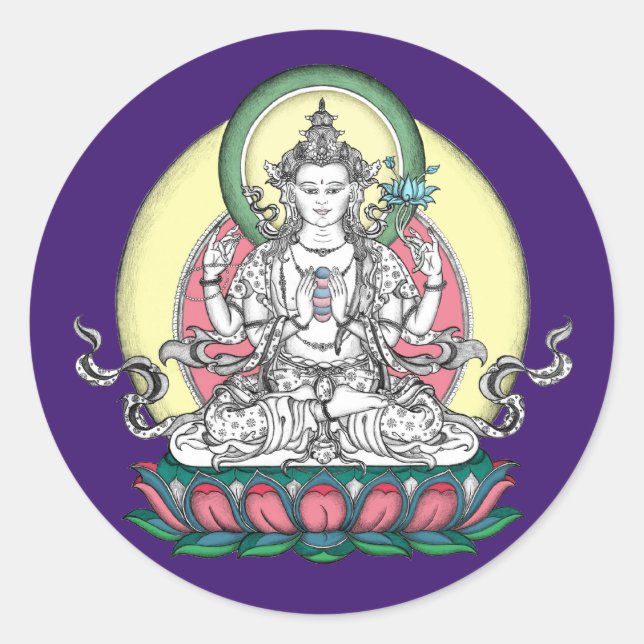 Redonda PEGATINA Avalokiteshvara / Chenrezig (Anverso)