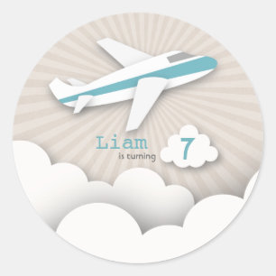 Redonda Pegatina azul de la fiesta de cumpleaños del