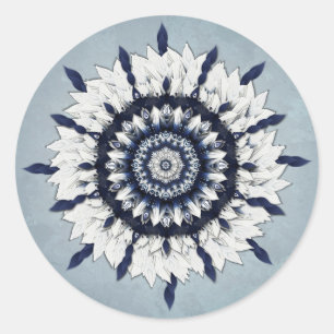 Redonda Pegatina azul del arte de la mandala del marco