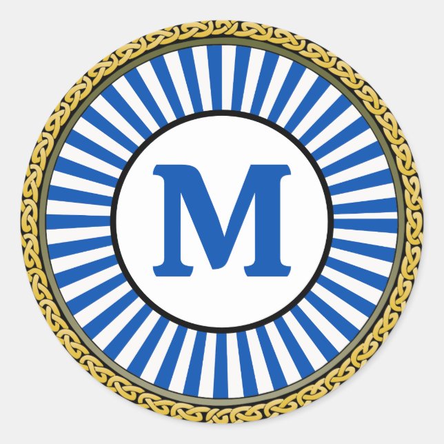 Redonda Pegatina - Azul - Personalizado - Añadir inicial (Anverso)