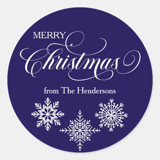 Redonda Pegatina azul Personalizado Navidades de script (Anverso)