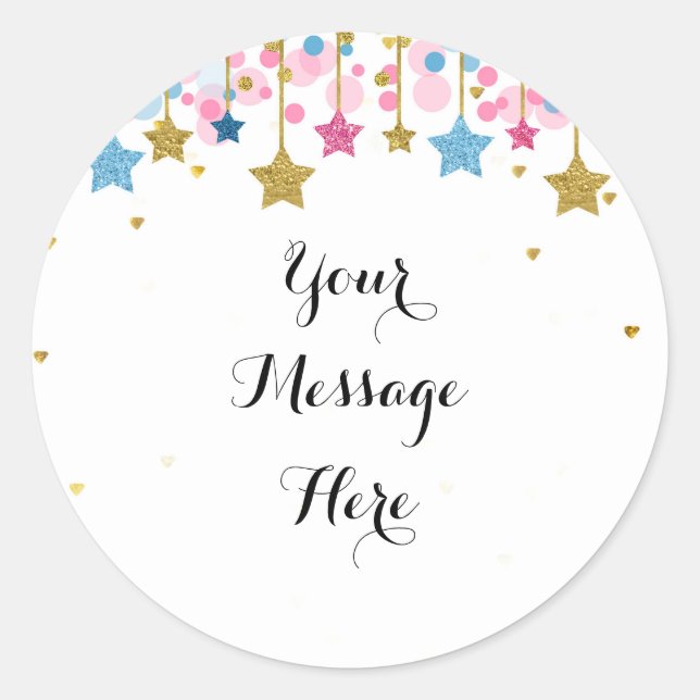 Redonda Pegatina azul rosa dorado twinkle twinkle Thank Yo (Anverso)