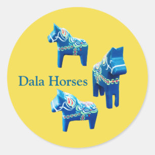 Redonda Pegatina azul y amarillo del caballo de Dala