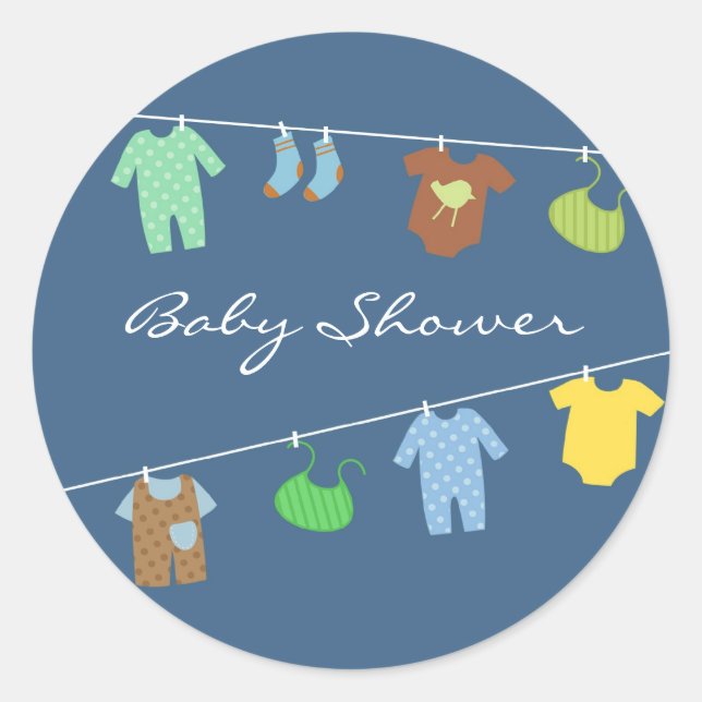 Redonda Pegatina Baby Boy Shower (Anverso)