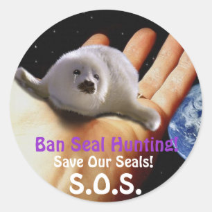 Redonda Pegatina BABY HARP SEAL Anti Seal-Hunt