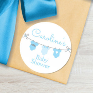 Redonda Pegatina Baby Shower Baby Clothesline Boy, Azul