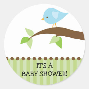 Redonda Pegatina Baby Shower Bird Blue Bird