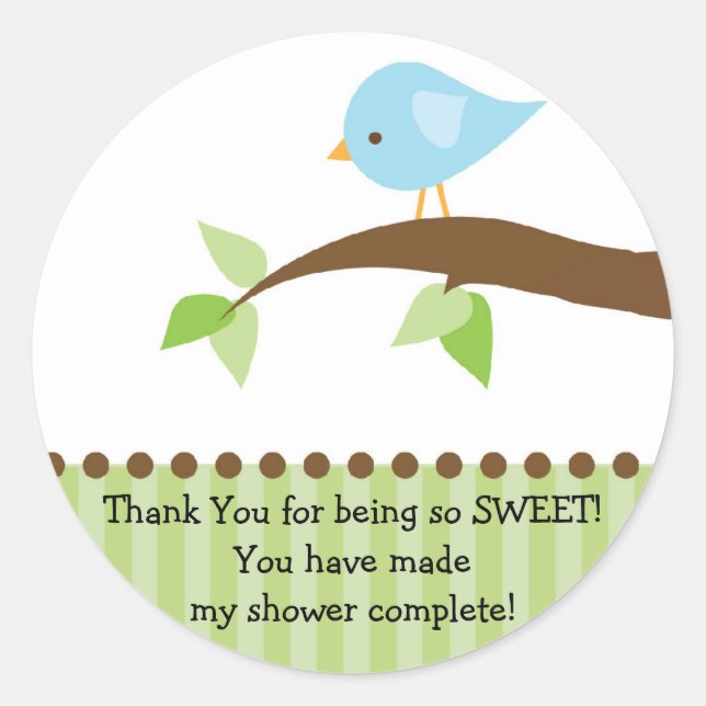 Redonda Pegatina Baby Shower Bird Blue Bird (Anverso)