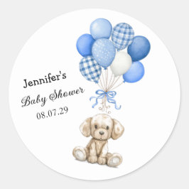 Redonda Pegatina Baby Shower Blue Balloon Boy