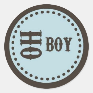 Redonda Pegatina Baby Shower Brown & Blue Oh Boy