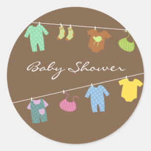 Redonda Pegatina Baby Shower Brown neutro