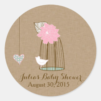 Redonda Pegatina Baby Shower Colgando jaulas y tarros de t