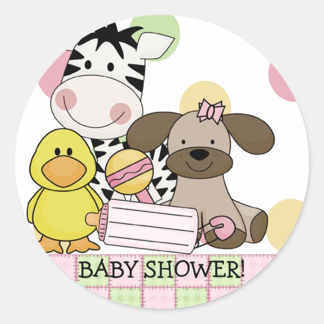 Redonda Pegatina Baby Shower de Baby Animals (Anverso)