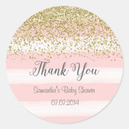Redonda Pegatina Baby Shower de bandas rosadas Rubor
