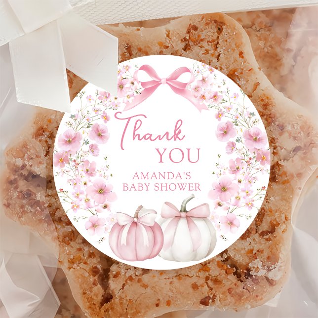 Redonda Pegatina Baby Shower de calabaza de piel rosa (Subido por el creador)