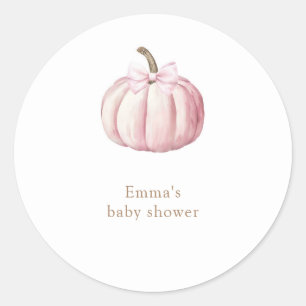 Redonda Pegatina Baby Shower de calabaza rosa